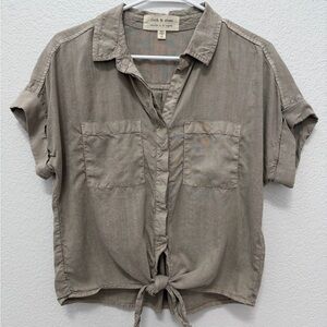 Cloth & Stone Anthropologie Taupe Button-Down Tie Waist Shirt